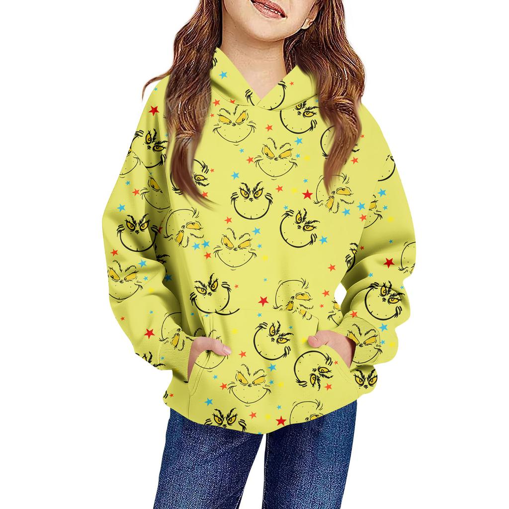 Children's Long-sleeved Loose-fitting Pullover Hoodie With Drawstring And Solid Color