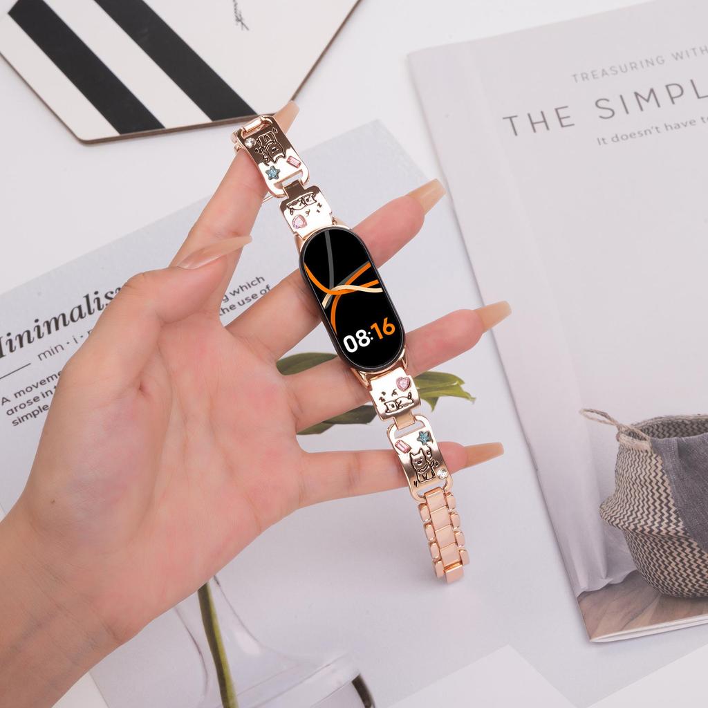Cute Puppy Bangle Strap for Xiaomi Mi Band 8/9, Huawei FIT4, Redmi 5 Metal-Color Diamond Chain