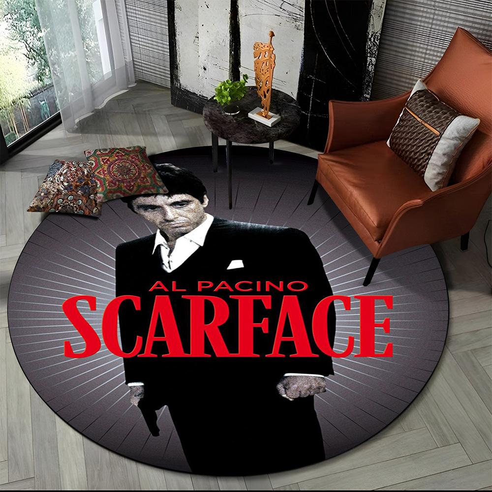 3D Tištěný Film Scarface Tony HD Kulatý Koberec pro Obývací Pokoj Ložnici Dětský Herní Koutek Dekorace, Koberec do Zvířecí Zóny Protiskluzová Podložka