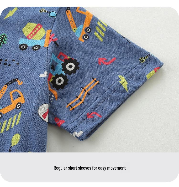 Summer Kids' Short-Sleeve T-Shirt with Construction Vehicle Print - European/American Style