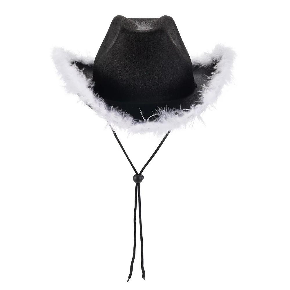 Furry Trim Jazz Hat Solid Color Top Hat Classic Cowgirl Hat  Ladies