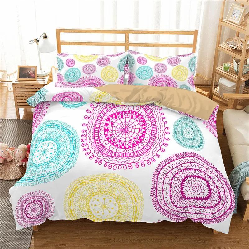 Bohemian Mandala Duvet Cover Set Hippie Twin Full Queen King Bedding Set Polyester Ethnic Floral Quilt Cover with 2 Pillowcase