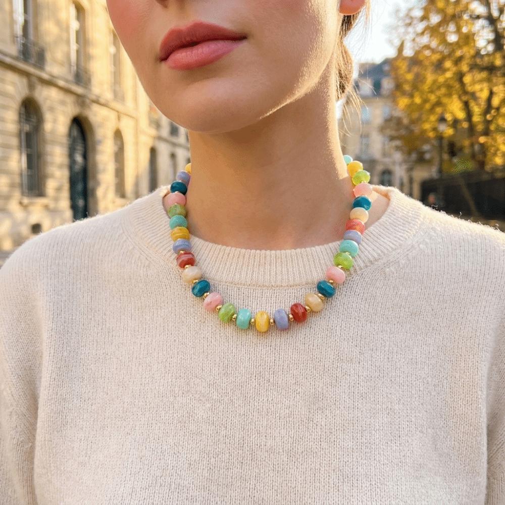 Gold Beads Colorful Resin Beads Necklace Acrylic Neck Accessory Ethnic Style Chain Necklace Party