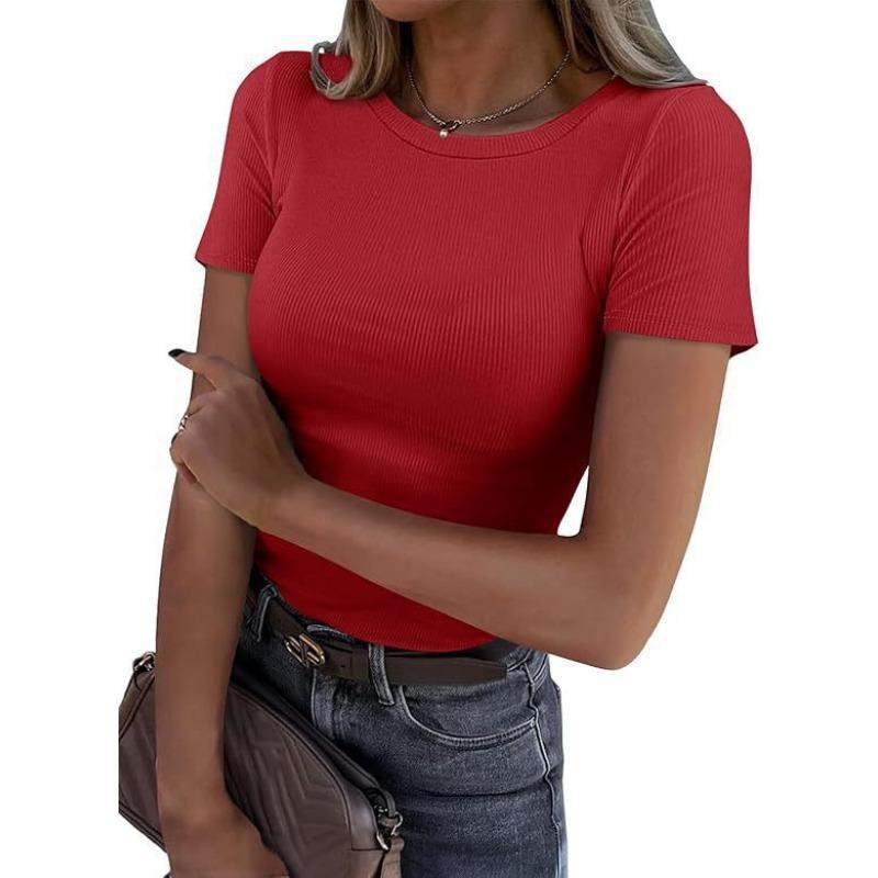 Women S Stretchy Cutout Ribbed Long Sleeve Sexy Round Neck T Shirt