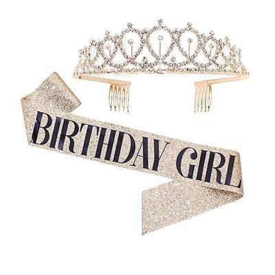 Bling Strass Kristall Krone Tiara Geburtstag Jahrestag Dekoration Alles Gute zum 18. 21. 30. 40. 50. Geburtstag Satin Schärpe Party Supplies
