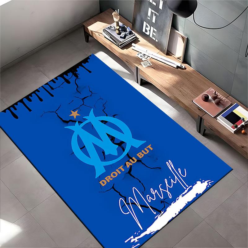 Marseille Logo Blue Carpet suitable as a non-slip mat for the living room or bedroom sofa