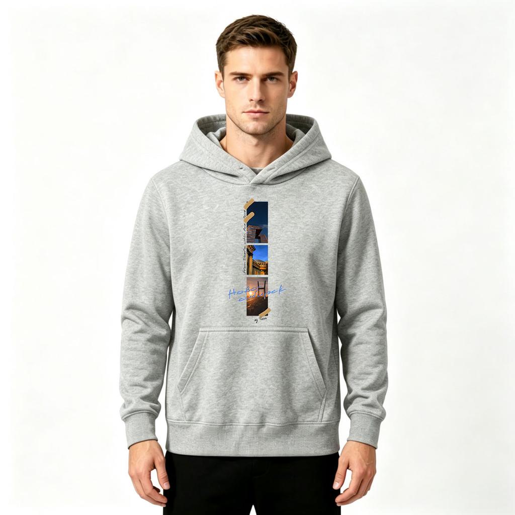 Men's Hoodie, City Architecture Hafen City Print Long Sleeve Pullover Casual Sweatshirt for Daily Wear