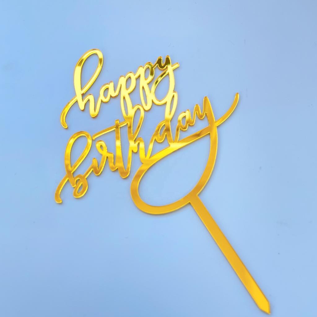 Acrylic Gold Mirror Happy Birthday Cake Toppers Reusable Cake Decorations for Birthday Party Supplies