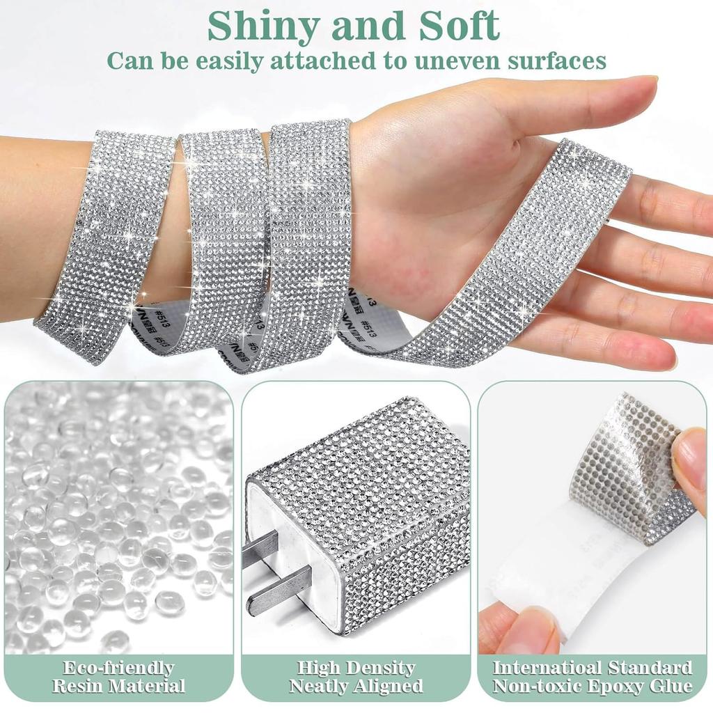 4 Rolls Self-Adhesive Crystal Rhinestone Ribbon, Diamond Bling Ribbons With 2 Mm Rhinestones Sticker For Arts Crafts Wedding