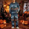 Men's Halloween Pajama Set Long Sleeve Long Pants with Crotch Buttons and Elastic Drawstring Waist