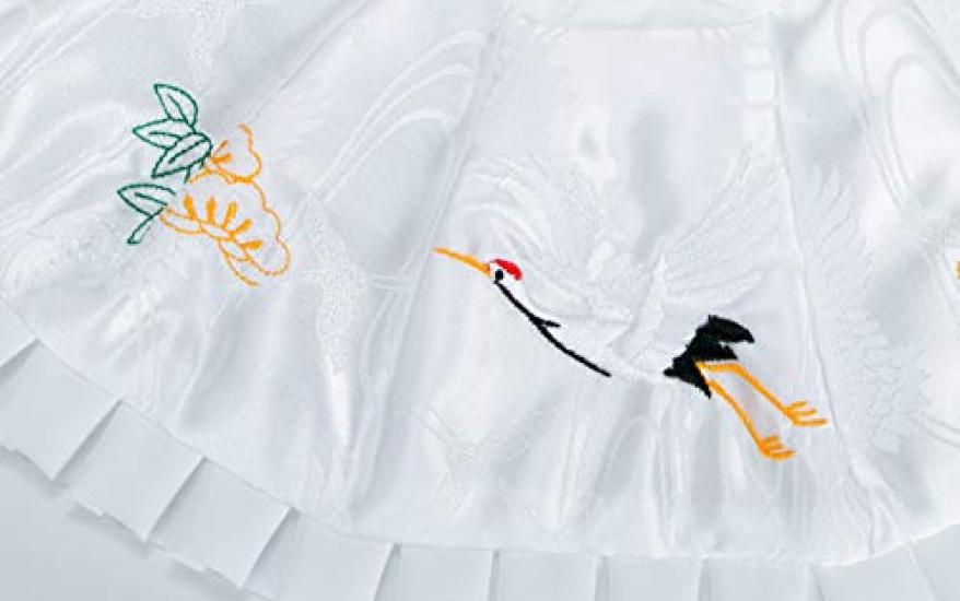 aDays Baby Made In for First Meal Ceremony At Shrine Japanese Embroidered Pine and Crane Pattern Bib, Japan, Visits, (White)