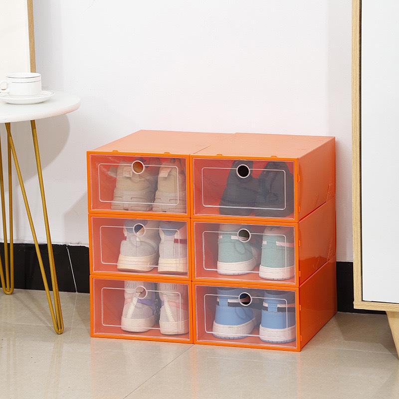 

Утолщенная коробка для обуви, пыленепроницаемая, влагонепроницаемая, чехол для хранения обуви, складной чехол для обуви, штабелируемый органайзер для обуви оранжевый
