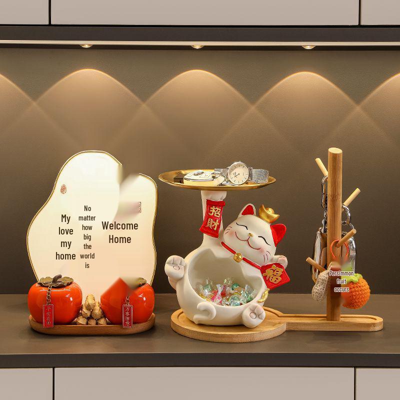 Lucky Cat Key Organizer Ornament for Entryway, Living Room, or Shoe Cabinet - Perfect Home Decor and Housewarming Gift.