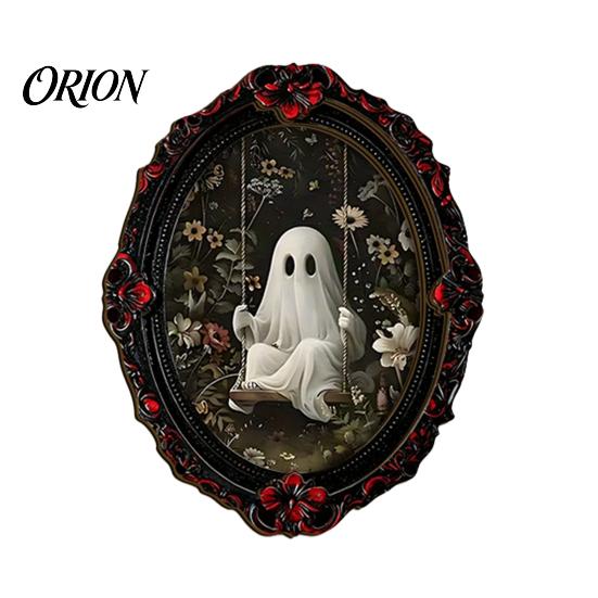 Spooky Pumpkin Wall Decals Halloween Dark Style Refrigerator Magnet, Retro Gothic Oval Photo Magnets Frame Decorative Magnetic Sticker for Metal