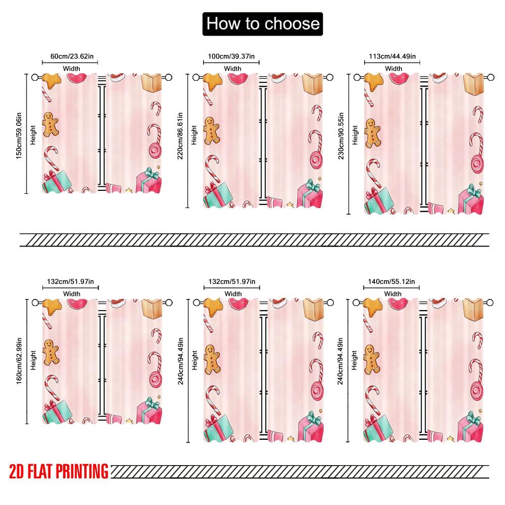 2pcs,2D Plane Printing Window Curtain Christmas Bell Presents Stocking (3) Durable 100% Polyester Fabric (without Rod)