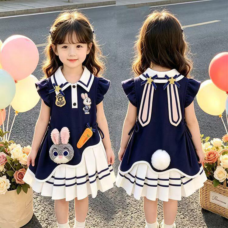 Girls Cartoon Judy Polo Dress - 2026 Summer Princess Style 160cm