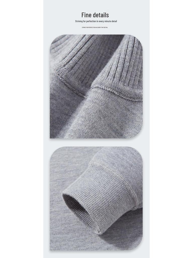 Men's Thick Velvet Wool Sweater - Machine Washable High Neck, Autumn/Winter, 550g Warm Base Layer