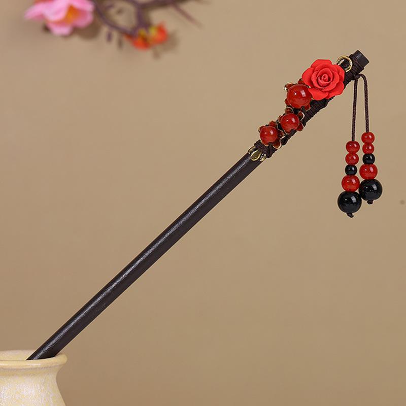 Vintage Tassel Wooden Hairpin for Women - Imitation Ebony Hanfu Accessory, Ancient Style Costume Hairpin