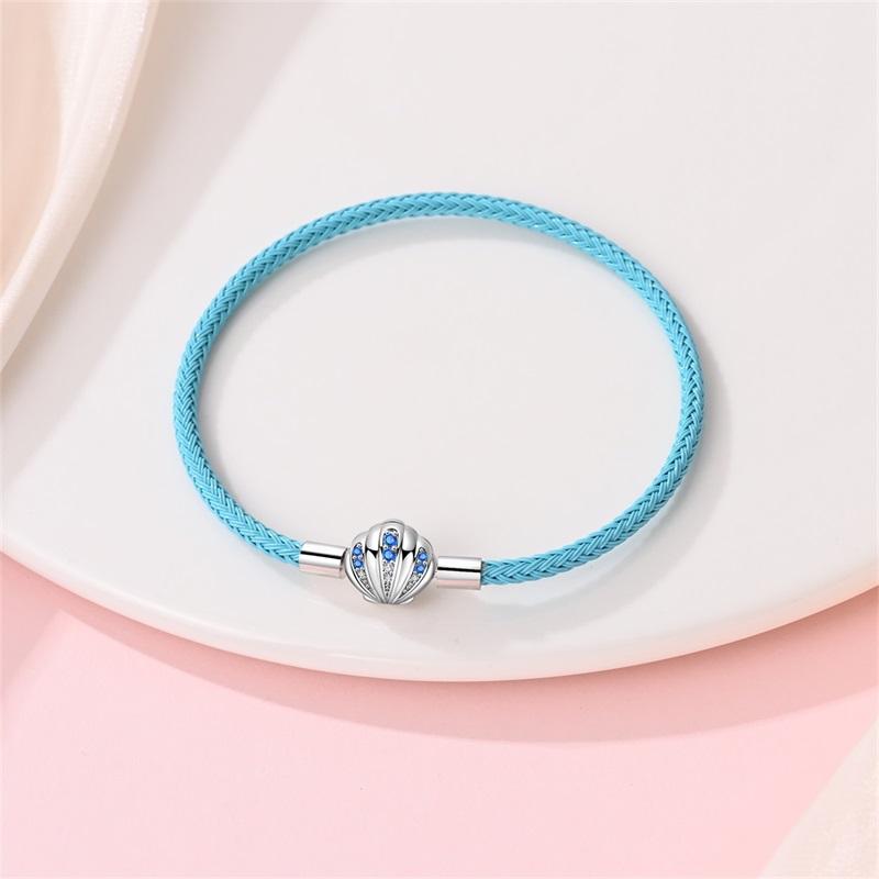 Bracelet 925 Silver Charm Bracelet 17-20CM Shell Blue Leather Rope Bracelet For Women DIY Charm Jewelry Gifts
