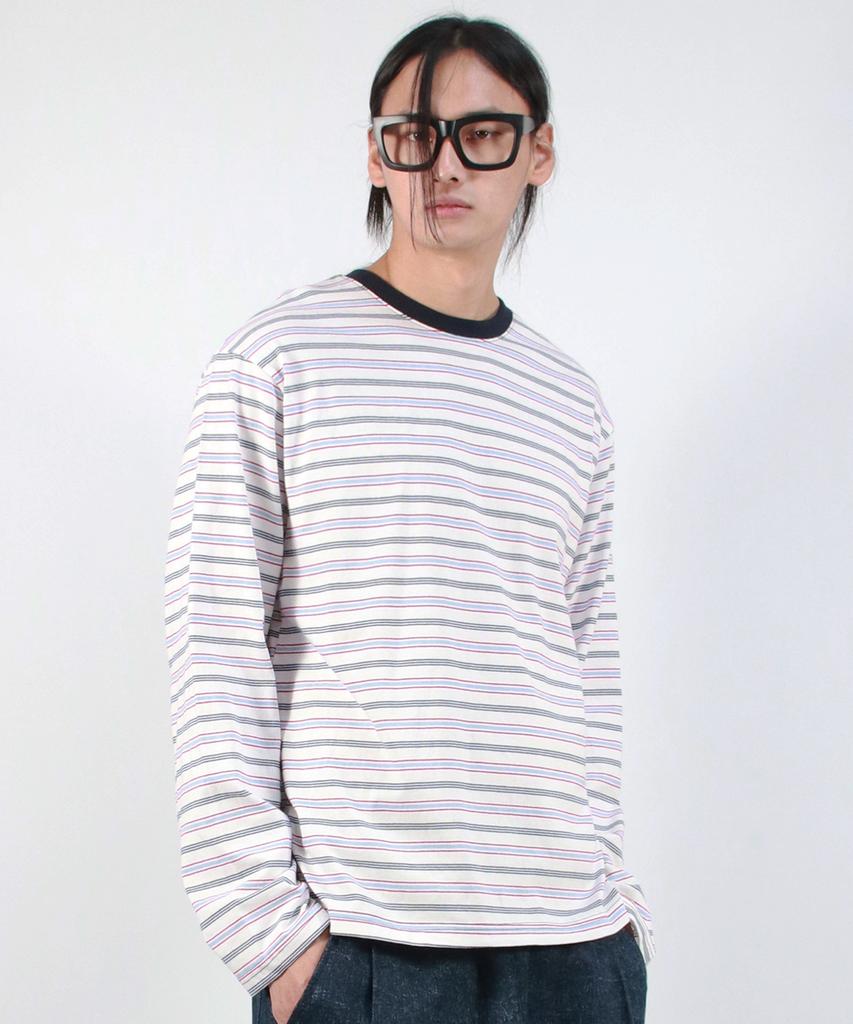 Deumakeu M Multi Stripe Long Sleeve Tee - White