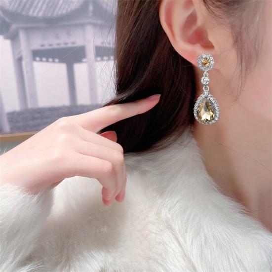 1 Pair Women Shining Rhinestones Drop Earrings Waterdrop Shape Tassel Sparkling Dangle Earrings Jewelry Gift