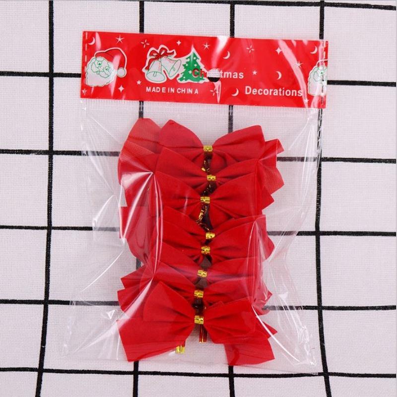 12Pcs/Pack Golden Silver Red Christmas Bow Ornament Tree Decoration Bowknot Pendant For Home