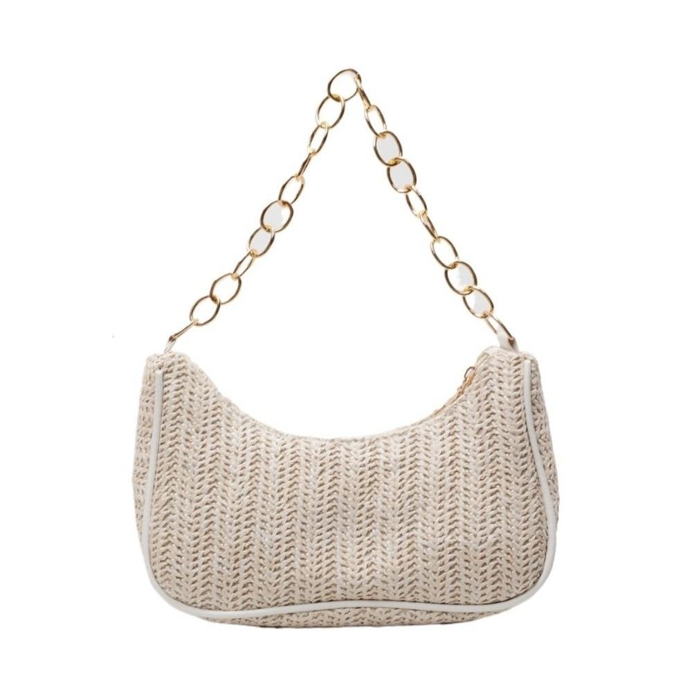 Square Weave Underarm Bag Zipper Clutch Bag Portable Beach Handbag Outdoor