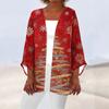Women's Casual And Fashionable Christmas Printed Lightweight Mid Length Jacket Cardigan