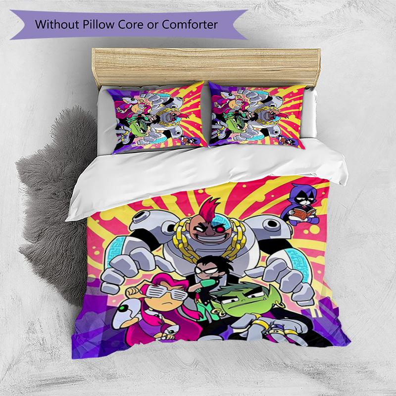 Teen Titans Pattern Printed 3PCS Bedding Set, Soft Skin-Friendly Washable Duvet Cover & Pillowcases Set
