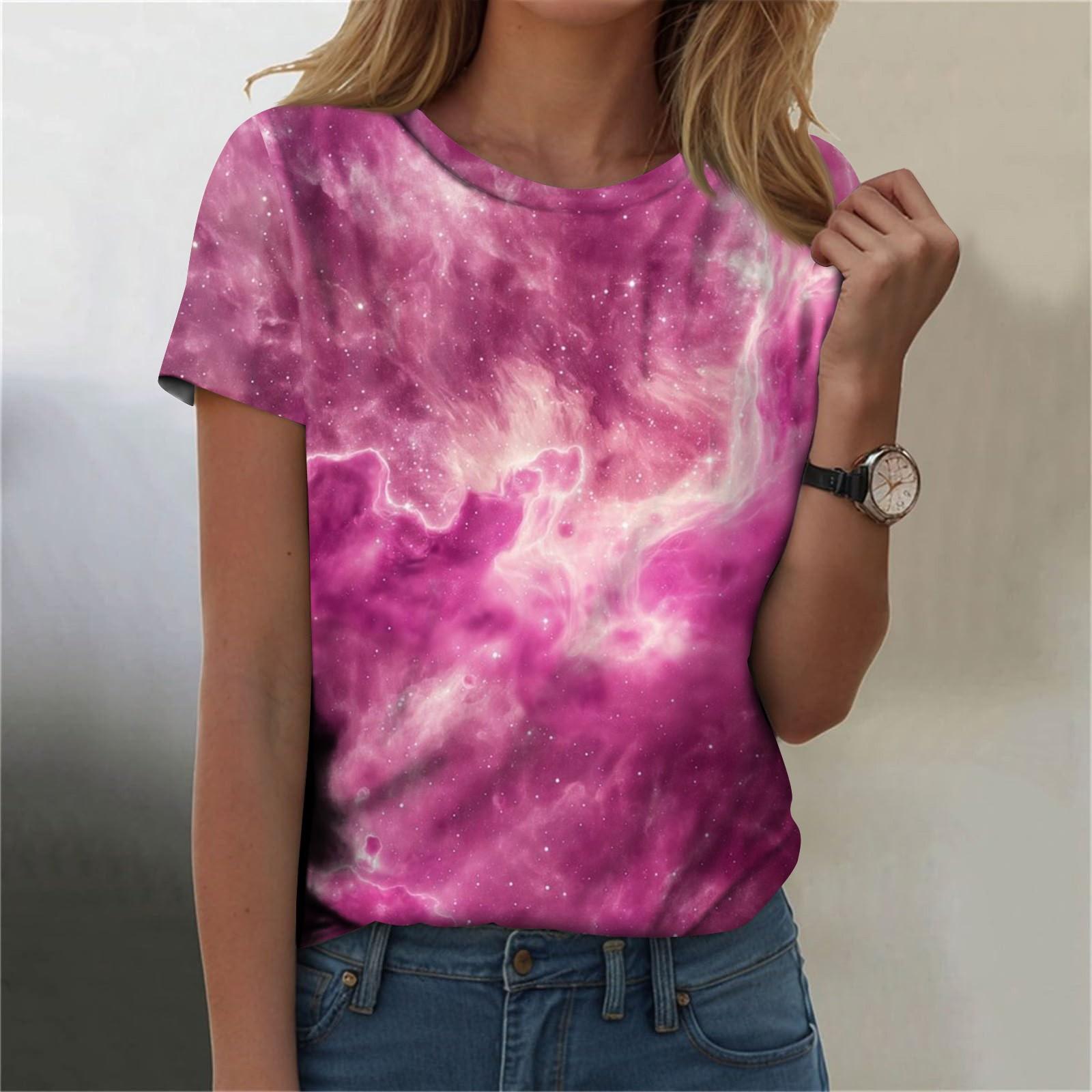 

Жіноча модна повсякденна футболка з круглим вирізом і короткими рукавами з небесним принтом Топ-футболка M