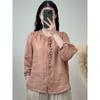 Cotton and Linen Shirt Women's Round Neck Embroidery Casual All-match Loose Summer Breathable Long-sleeved Shirt Women