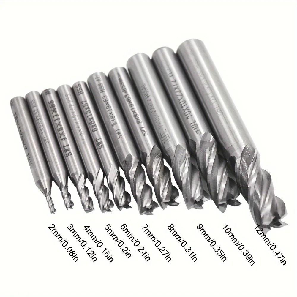 7/10Pcs 4-Flute Spiral End Mill Set High-Speed Steel CNC Milling Tools Wood Steel Milling