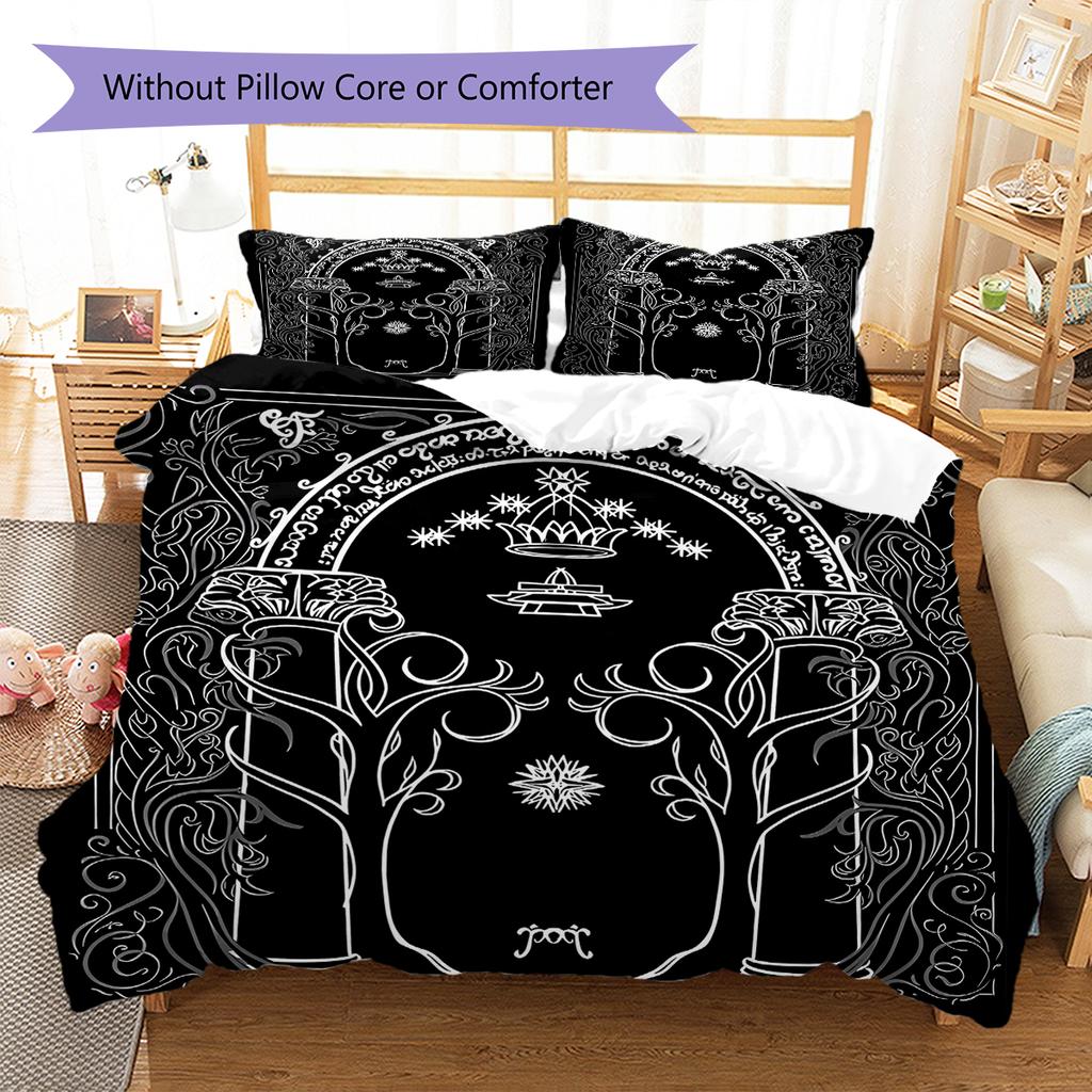 Lord Of The Rings Pattern Bedding,Quilt Set Quilt Cover Pillowcase Home Birthday Gift (1 * Duvet Cover + 2 * Pillowcase, Without Core)