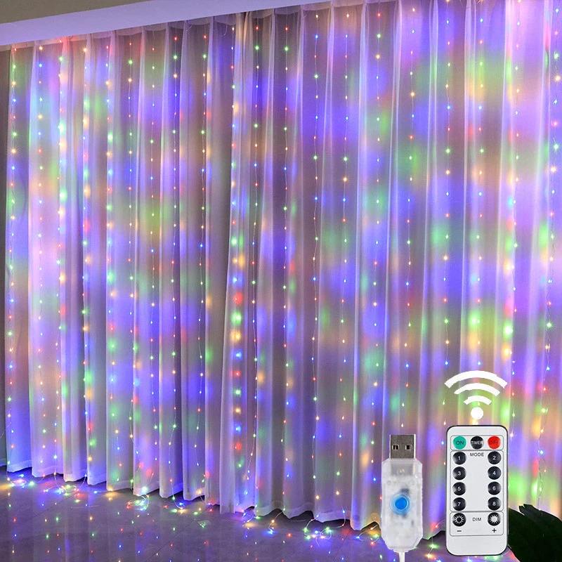 LED Fairy String Christmas Lights 8 Mode Remote USB Festoon Holiday Decor For Home  Year Lamp