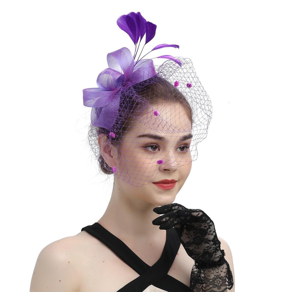 Wedding bride's mesh headdress hairclip floral party accessories European and American horse racing club feather veil headband