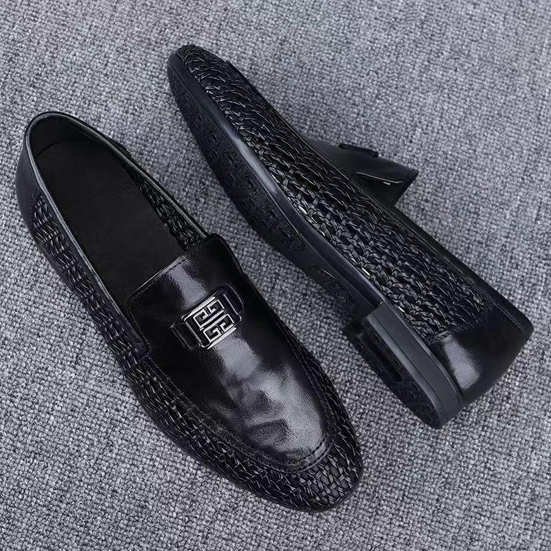 Summer men's shoes hollow breathable foot casual leather shoes men's one-pedal trendy versatile hand-woven loafers