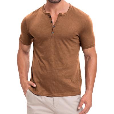 Men Henley Collar Tshirts Men Casual Solid Color Short Sleeve T Shirt Mens T Shirts Streetwear New Arrival Tops Tees
