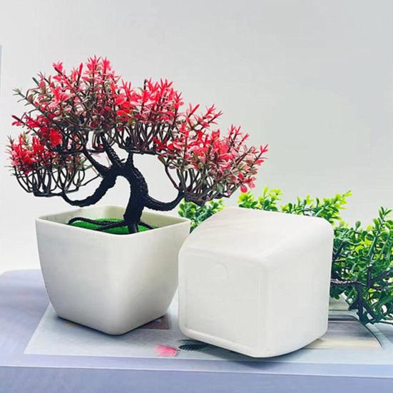 Artificial Bonsai Realistic Looking Geometric Shape Potted Unfading Not Withered Maintenance Free