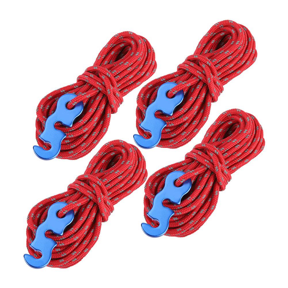 4pcs Set Reflective Tent Wind Rope Camping String Guy Line with S Ring Buckle Hook(Red)