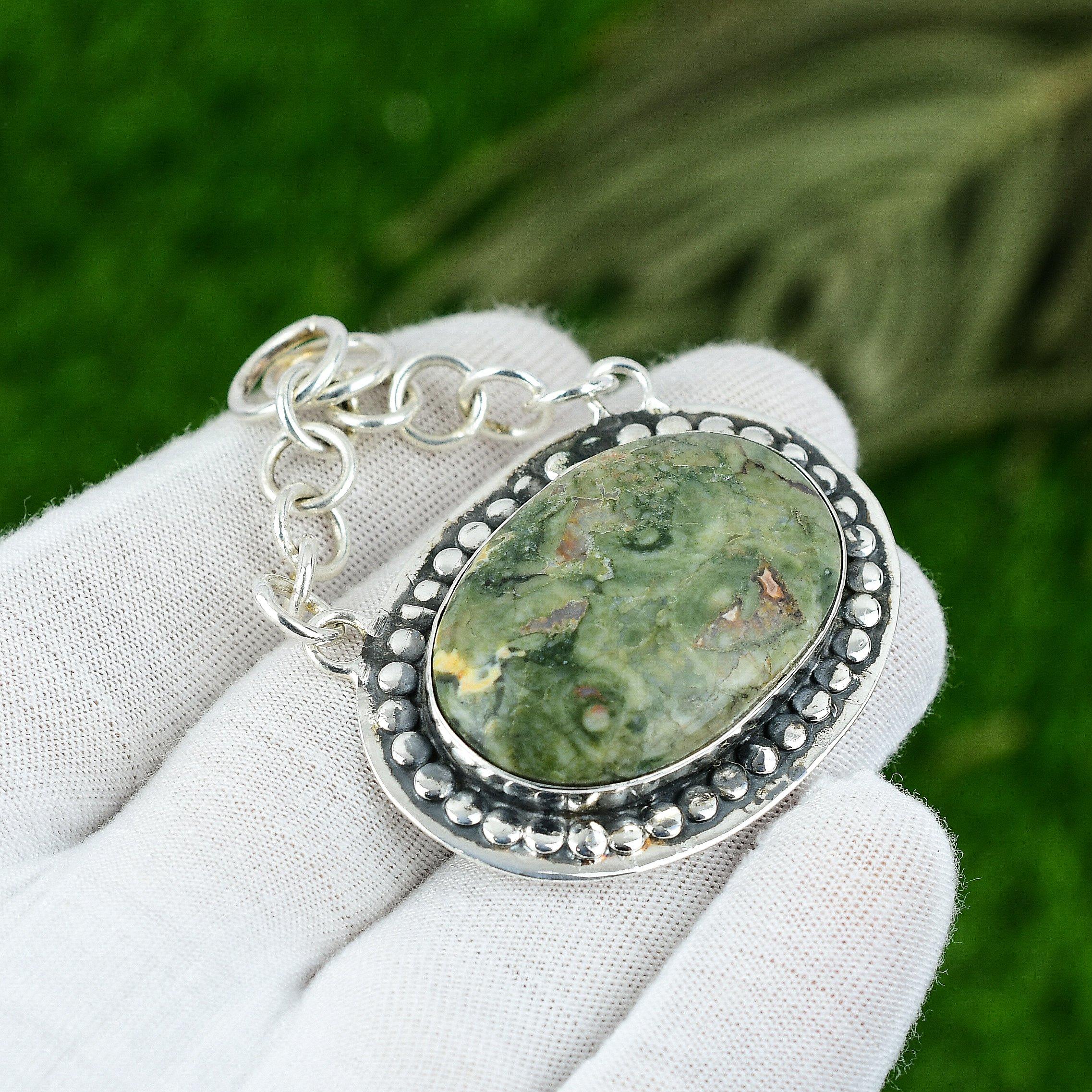 

Натуральный камень Яшма тропического леса Ювелирное изделие Кулон из стерлингового серебра 925 пробы для девочек