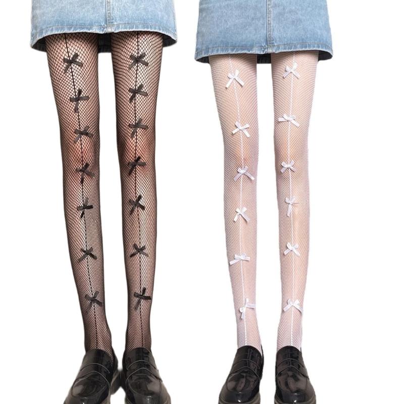 Women's Bows Fishnet Tights Stockings Cosplay Fishnets Socks High Waist Stockings Bows Tie Designs Fish Net Pantyhose
