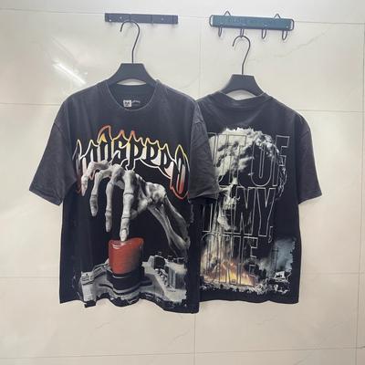 Trendy Brand Rock Street Washing Retro Style Short-Sleeved T-Shirt Letter Printing Men'S And Women'S Models