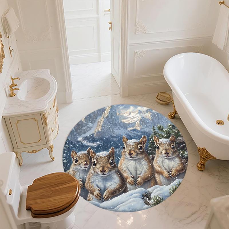 Squirrel pattern round rug,Carpet Rug for Living Room Bedroom  Playroom ,Non-slip Floor Mat,Holiday Gifts and Birthday Gifts.
