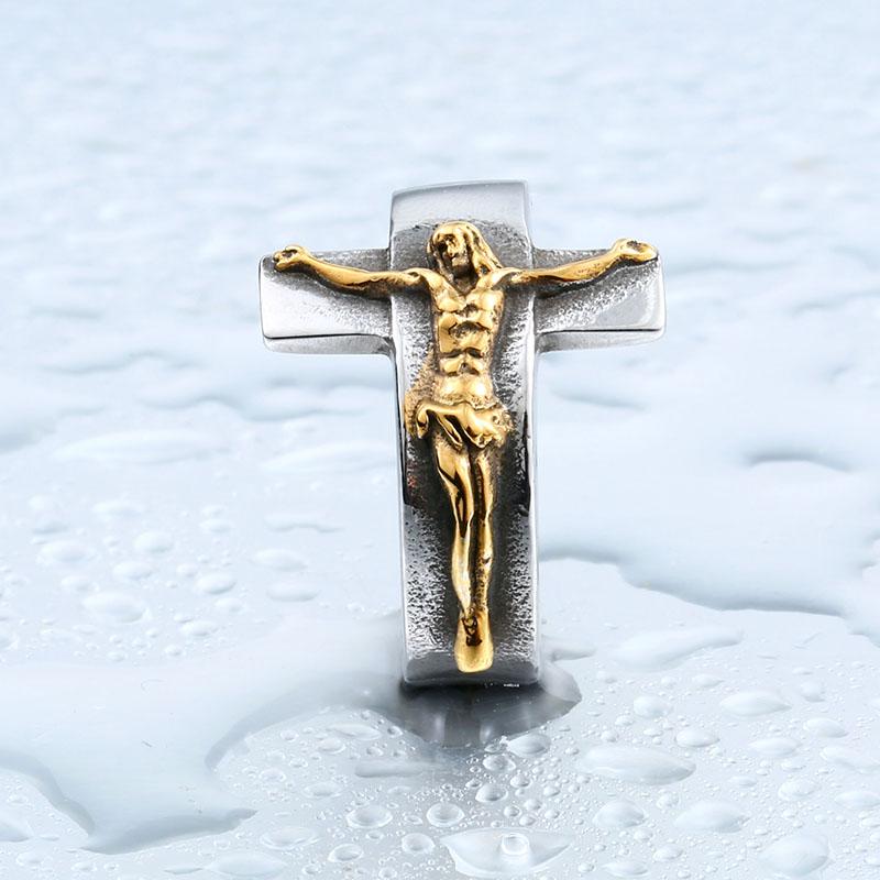 Beier Neue Mode 316L Edelstahl Jesus Kreuz Ring Hohe Qualität Religiöser Herrenring Punk Stil Mode Geschenk LLBR8-134R