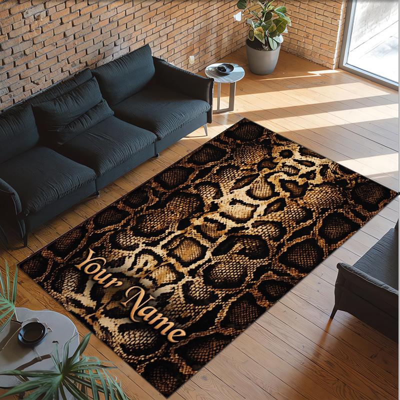 Leopard Theme Crystal Velvet Floor Rug Personalized Custom Name Text Warm Carpet Home Decoration