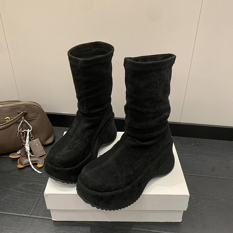 Chunky Platform Thick Sole Woman Mordern Boots Design Round Toe Slip On Shoes 2025 Autumn Winter Short Botas Para Mujer