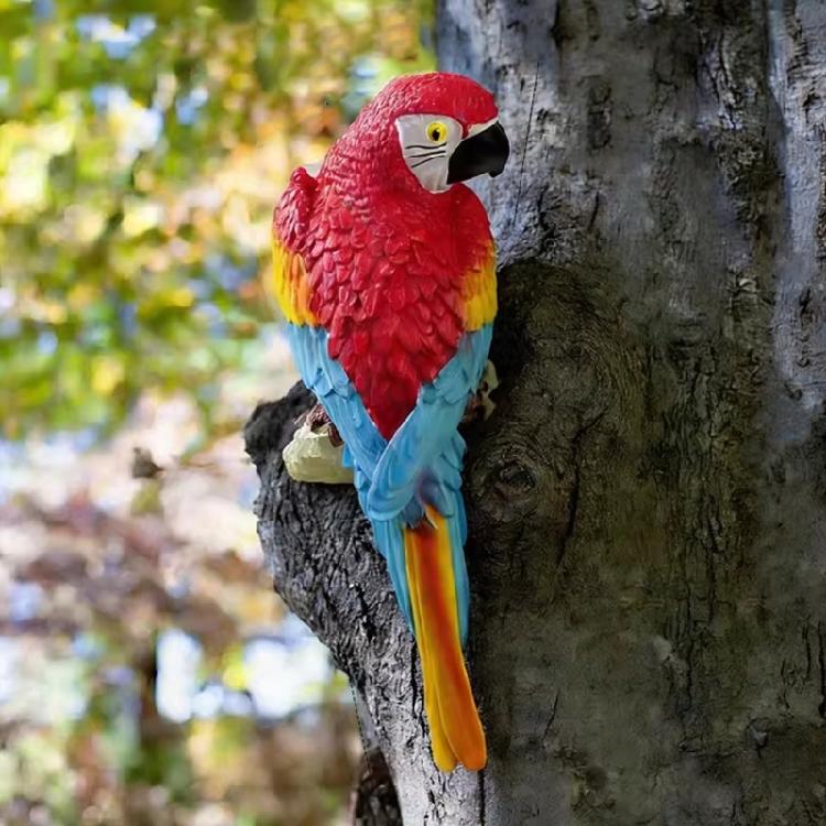 Hängende Papageien Dekorationen Realistische Vogel Skulpturen Außen Papageien Figur für Tropen Baum Wand Dekorationen
