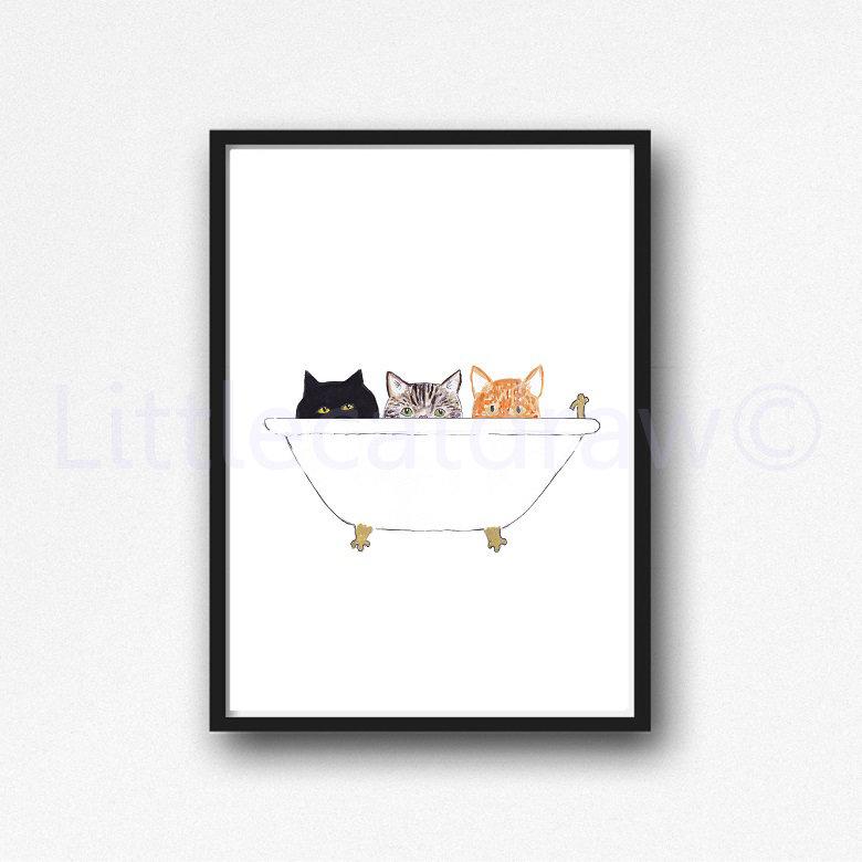 Cat Print Bath Time Cat Canvas Painting Print Wall Art Bathroom Decor Bathtub Bath Tub Wall Art Print Cat Lover Gift Unframed