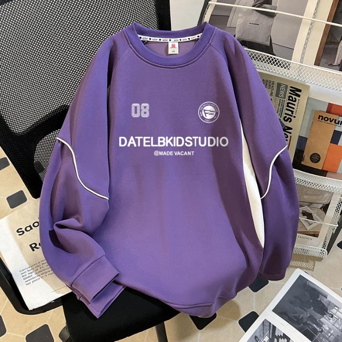 

Свитшот большого размера свободного кроя для женщин из новой осенней коллекции, с двухцветным дизайном и открытыми линиями, повседневный модный топ M фиолетовый