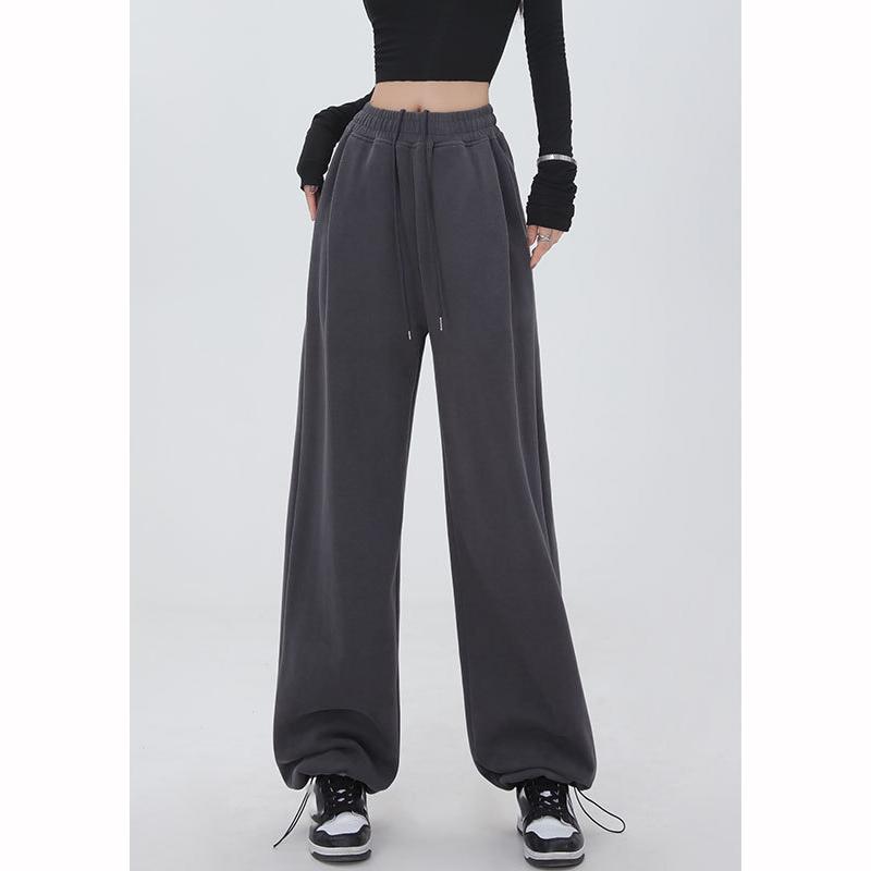 Thickened Lamb Fur Fleece Women's Autumn Winter Casual Trousers Wide Leg Pants Sporty Style Plus Size Long Trousers
